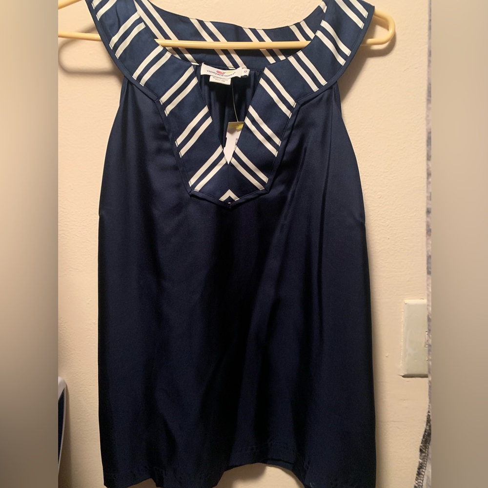 Vineyard Vines 100% Silk Stripe V Neck Piping Tank - Picture 3 of 7